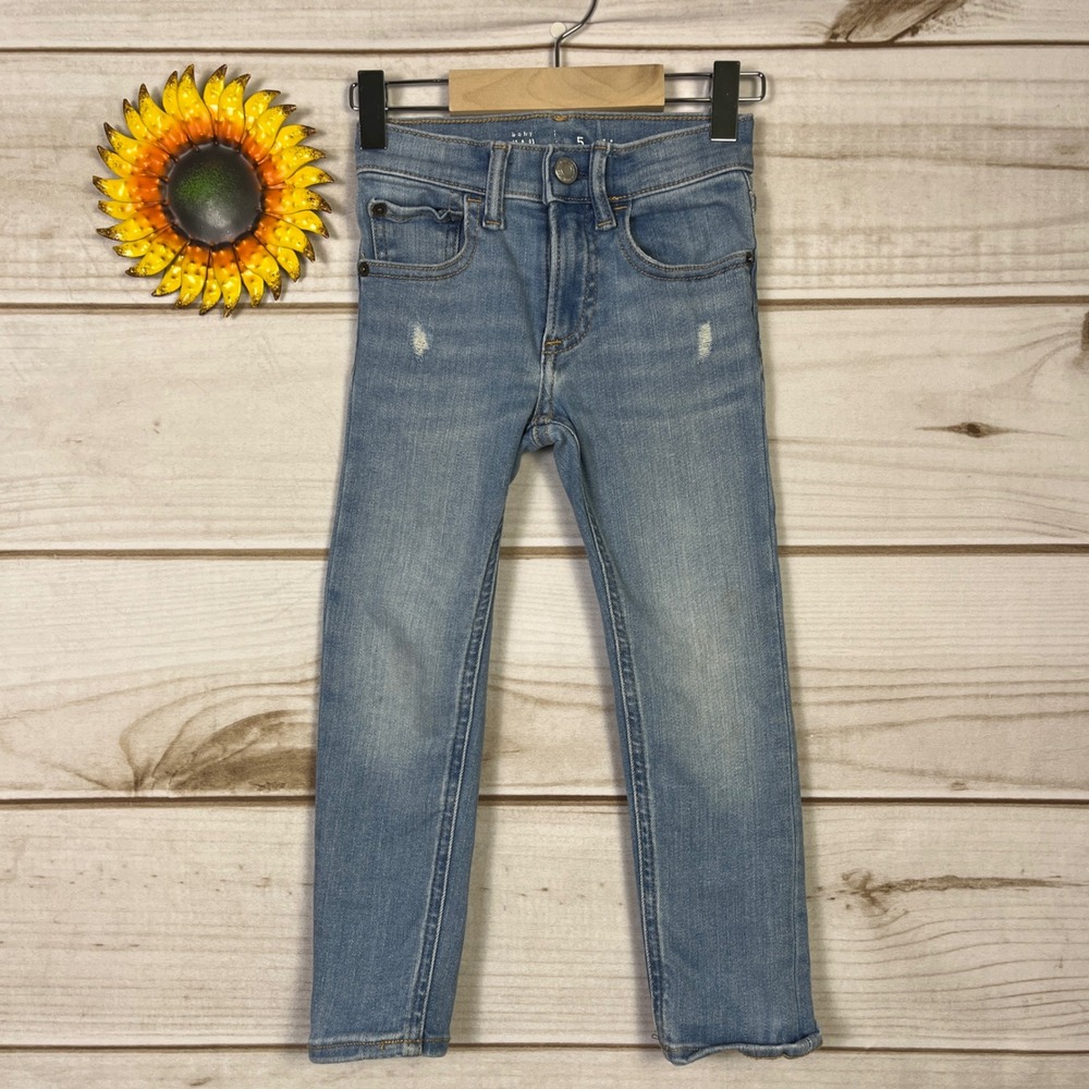 Baby Gap Kids Size 5 Skinny Jeans Light Wash Distressed Adjustable Waist Denim